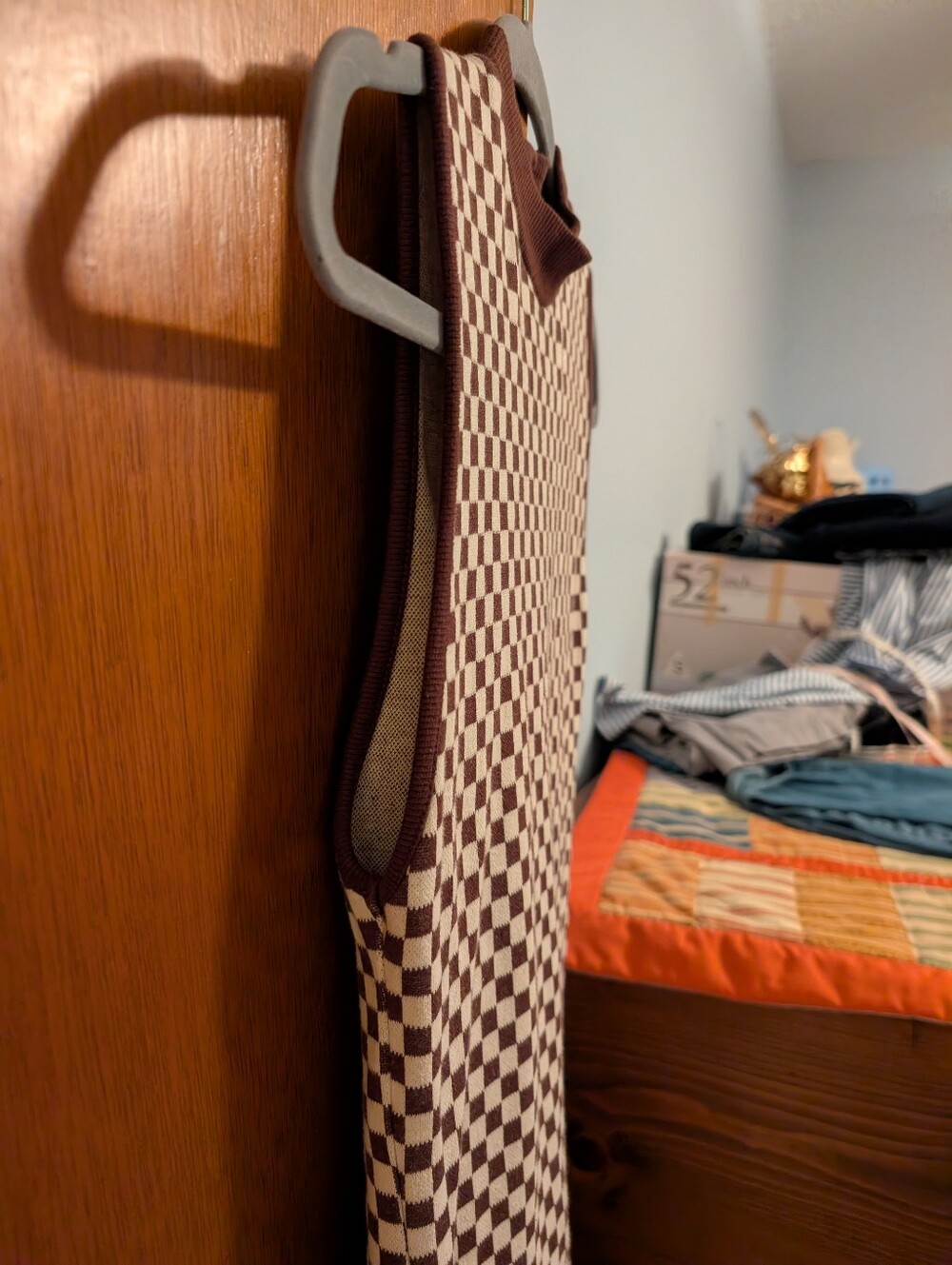 Zara Mockneck Checkerboard Sleeveless Maxi Dress - Brown and Cream Size S - Picture 4 of 5